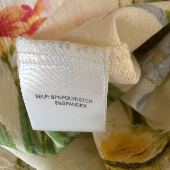 Rose + Olive Smocked Blouse Shirt Top Floral Print Beige Yellow S - Picture 6 of 7